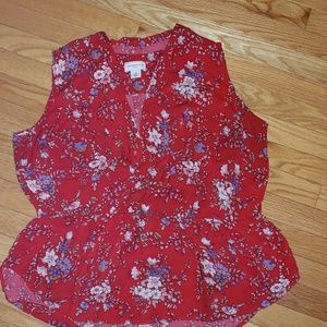 Liz Claiborne Red Floral Sleeveless Surplice Top